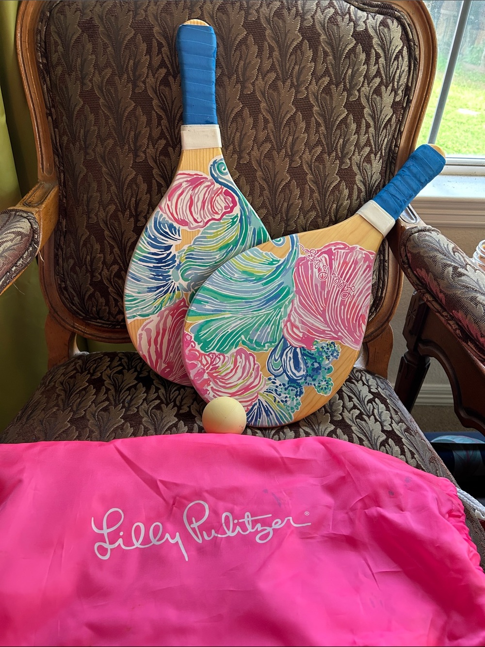 Lilly Pulitzer Floral Paddle Ball Set in Pink, Blue and Green